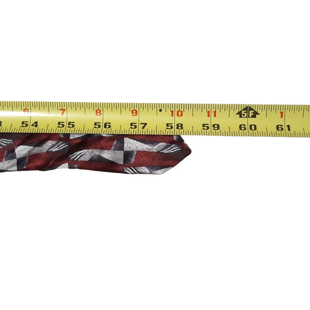 Pierre Cardin Necktie Mens OS Burgundy Grey Geometric Abstract Silk Vintage - Picture 4 of 13